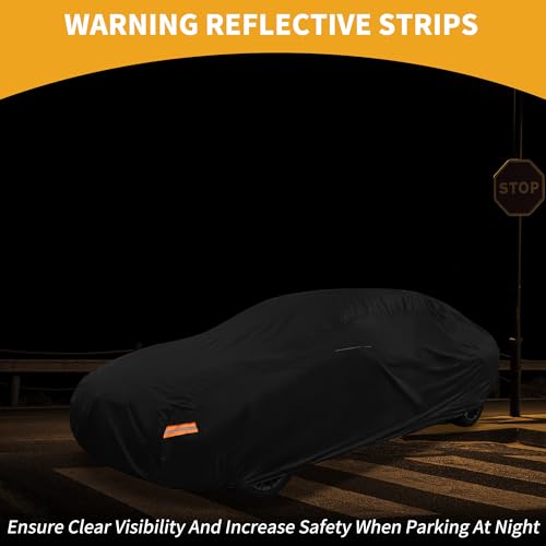 Partuto Waterproof All-Weather Universal Sedan Car Cover with Right Side Zipper & Mirror Pocket, 190T-PU Black Fits for Sedan 192" to 208" Length by Partuto - Used condition - Image 3