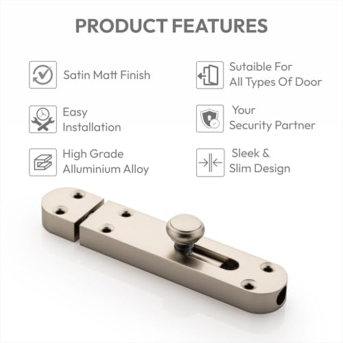 Image of 4 Pieces Baby Latch for Bathroom /Satin Matt Latch Lock for Main Door /Door Lock Latch for Home /Bedroom /Office & Door Stopper (Satin Matt, Pack of 4)