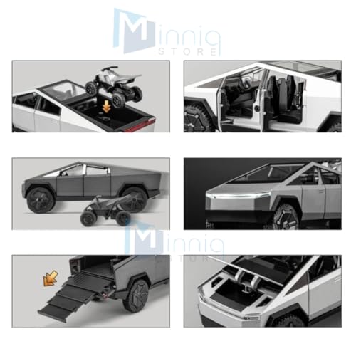 Image of Tesla Cybertruck 1:32 Model Car with Box, Zinc Alloy Pull Back Toy car with Sound and Light for Kids Boy Girl Gift [Colors as Per Stock]