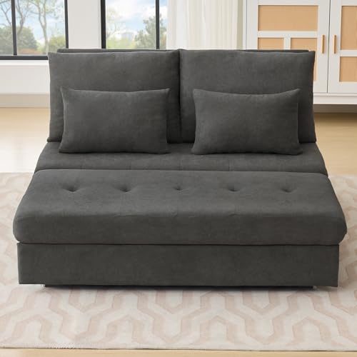 LUTUTU Diseño moderno: sofá doble, sofá tapizado, sofá cama doble, sofá cama con función de dormir, caja de almacenamiento extraíble. Adecuado para salas de estar, apartamentos, etc. (gris)