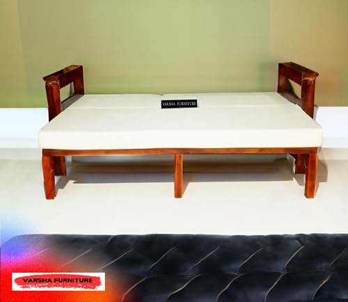Image of Varsha Furniture Foldable 3 Seater Sheesham Wooden Bed Cum Sofa Set for Living Room | Sofa Cum Bed for Living Room Furniture | Mattress Included | Made with Sheesham Wood- Honey Finish