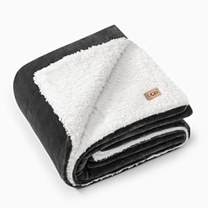 UGG Nita Throw Blanket Soft Reversible Plush Throw for Couch or Bed Washable Warm Fluffy Blanket for College Dorm Essentials and Bedding with Down Alternative Fill, 50-inch x 70-inch, Charcoal Grey