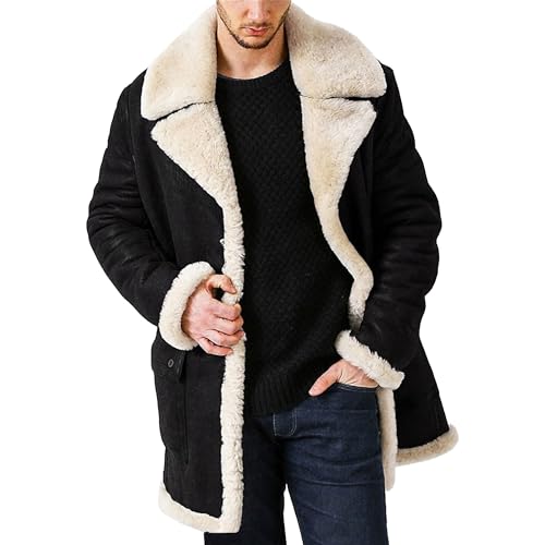 Men's Lamb Wool Bomber Coat Winter Bomber Fleece Lined Leather Jackets Aviator Coat Shearling Leather Jacket