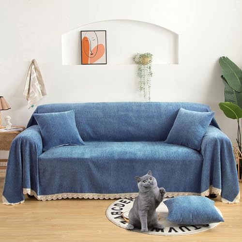 ROOMLIFE Neutral Blue Sofa Covers Soft Chenille Sofa Slipcovers Sectional Couch Covers...