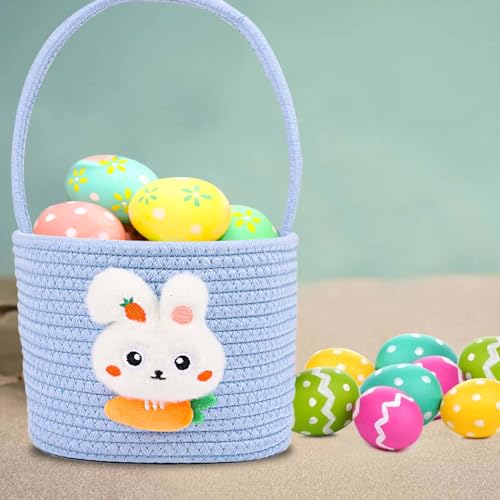 Image of DIYASY Easter Basket for Kids, Woven Bunny Eggs Basket with Handle Gifts Tote Bag Candies Buckets for Boys Girls Toddler Baby Party Decorations Blue
