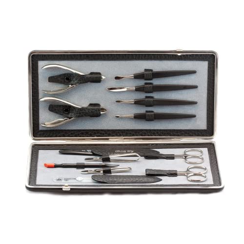 Extra Large 13 piece Luxury Manicure Set in Black Leather Case. Solingen, Germany