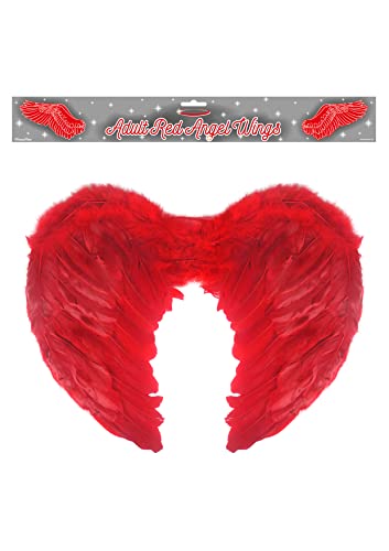 HENBRANDT 1 x Red Feather Wings 44cm x 34cm Red Devil Wings Halloween Costume Accessory Devil Demon Queen of Hell Angel Wings with Red Feathers Fancy Dress Costume Accessories for Adults