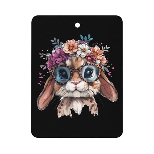 Bunny Leopard Glasses with Flower Crrown Car Air Freshener Hanging Aromatherapy Tablets for Car Accessories Square