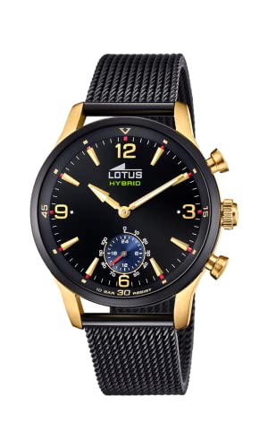 Montre connectée hybride Lotus en acier robuste 316L noir avec cadran analogique