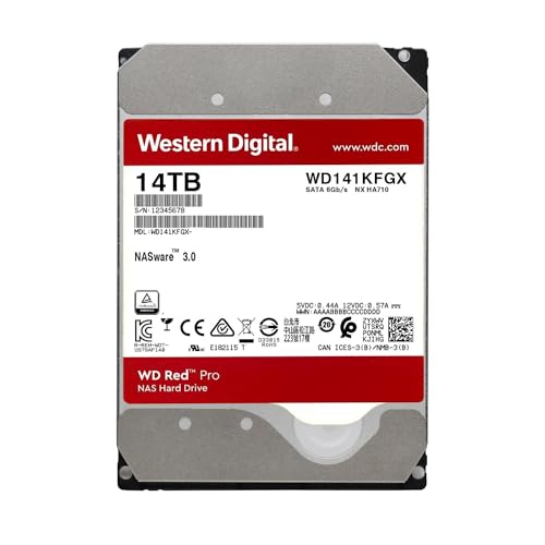 Western Digital 14TB WD Red Pro NAS Internal Hard Drive HDD - 7200 RPM, SATA 6 Gb/s, CMR, 512 MB Cache, 3.5