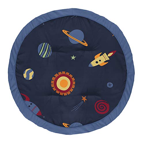 Image of Sweet Jojo Designs Navy Blue Planets Playmat Tummy Time Baby and Infant Play Mat for Space Galaxy Collection