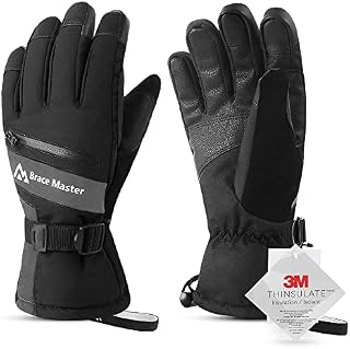 Brace Master Waterproof Ski Gloves - Touchscreen 3M Thinsulate Warm Winter Gloves Cold Weather Snow Gloves for Men or Women