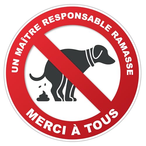 Panneau Interdiction Déjections Canines – Rond Ø190 mm | Panneau Crotte de Chien | Rigide & Résistant | Fabriqué en France | Un Maître Responsable Ramasse