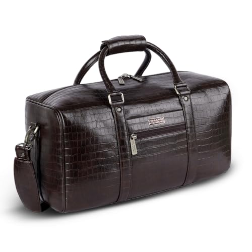 Image of Hammonds Flycatcher PU Leather Duffle Bag for Men and Women Premium Textured Travel Bag Large Weekender Overnight Gym Bag with Adjustable Shoulder Strap Brown