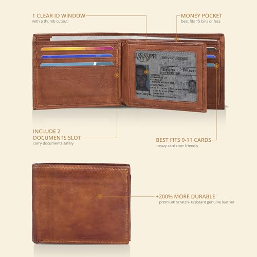 Image of Oak Leathers Leather Wallet for Men - RFID Bifold Wallets with 9 Credit Cards 1 ID Window Slim Minimalist Front Pocket Gift For Men