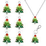 6Pcs 3D Beaded Christmas Tree Crystal Charms for DIY Crafts Christmas Keychain Bracelet Necklace Earring Jewelry Making Supplies