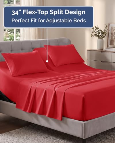 Image of Flex Top Split Head King Sheet Set - 4 Piece Extra Deep Sheets - Red