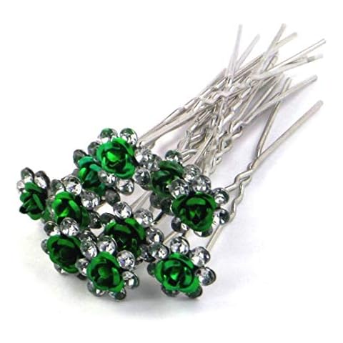 MontCherry Green Rose/Flower Crystal Diamante Wedding Bridal Prom Hair Pins - 10 Pins by Trendz Cover