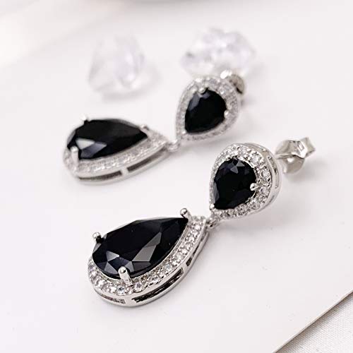 Image of SELOVO Bridal Teardrop Drop Earrings Pierced /Clip Earrings Cubic Zirconia Silver Tone