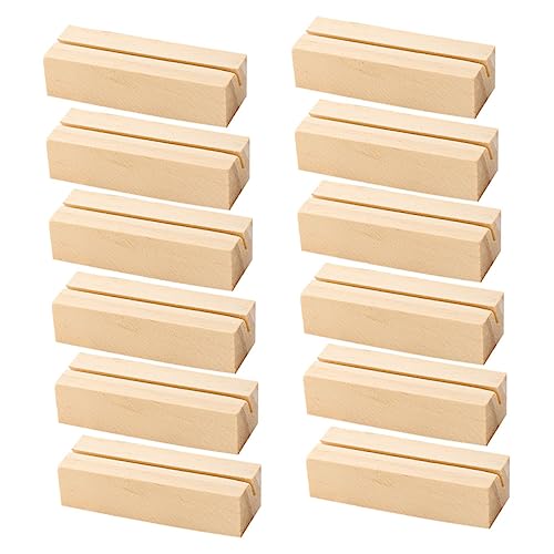 SOLUSTRE 12Pcs Rectangular Wooden Photo Stand Versatile Memo Holder for Home Office Business Clip for Table Numbers Cards Pictures Notes and Messages