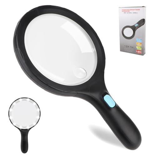 Rongon Magnifying Glass for Reading, Handheld Magnifier Extra Large Lens,1.8X 5X Illuminated Magnifying Loupe for Seniors Books Inspection Exploring Hobbies