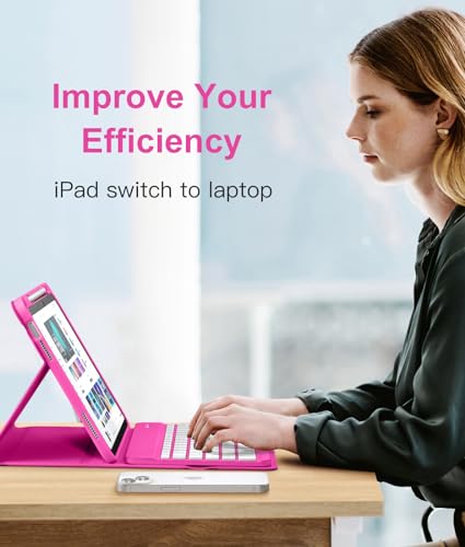 Image of Hamile for iPad 11th 10th Generation Case with Keyboard - 7 Colors Backlit Wireless Detachable Folio Keyboard Cover with Pencil Holder for iPad 11-inch A16 2025 10th Gen 10.9 Inch 2022 (Hot Pink)