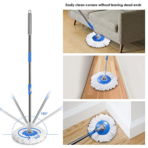 Ozd Spin Mop With Bucket For Floor Cleaning, Microfiber Mops And Bucket With Wringer Set, 51.2 Inch Adjustable Handle, 360 Spinning Mop For Wet & Dry Use, With 5 Mop Refills & 1 Brush Head #TOP4