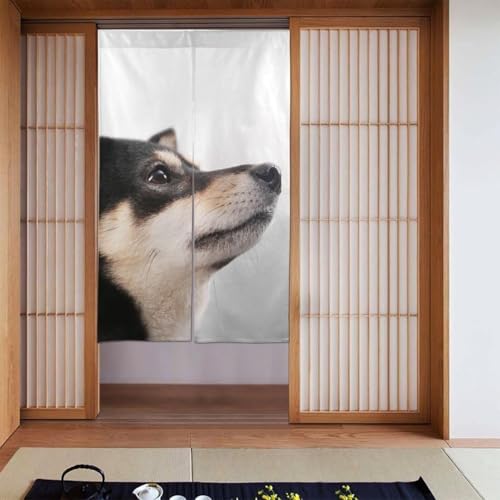 のれん 柴犬 犬柄 黒柴 おしゃれ 間仕切り ロングカーテン 遮光 のれん 玄関 リビング キッチン 出入り口 幅86cm丈143cm ds98