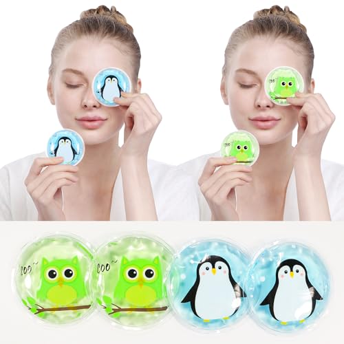 Image of Gel Ice Pack Reusable, Cooling Eye Pads and Patches, Hot and Cold Eye Pads - Soothing, Revitalizing, Puffiness, Refresh, Relieves Stress, Relax, Relieves Puffiness and Tension(2 Penguins+2 Owls)
