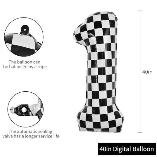 Image of TONIFUL 40 Inch Large Checkered Number 1 Balloon 1st Birthday Decorations