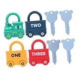 Hohopeti 4 Satz Teiliges Montessori Lernspielzeug für Zahlen Buchstaben schlössern Schlüssel zum Zählen Zuordnen und Kombinieren Förderndes Lernspielzeug für Kleinkinder Kreatives Lernset