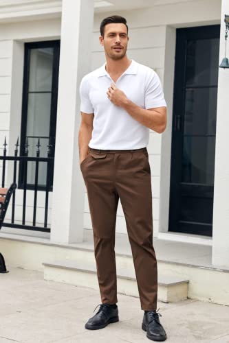 Image of Mens Chinos Slim Fit Pants Stretch Tapered Dress Pant Casual Trousers