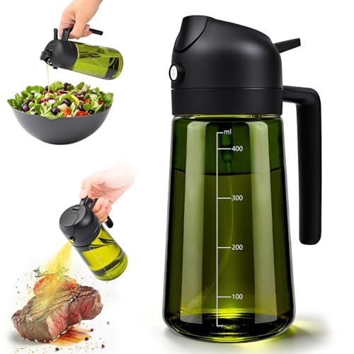 MRUN BONE 2 in 1 Ölsprüher für Speiseöl UV-Schutz Sprühflasche Öl 470ML Cooking Oil Sprayer Ölausgießer für Heißluftfritteuse Sprühöl Zum Kochen Grillen Küche Heißluftfritteuse