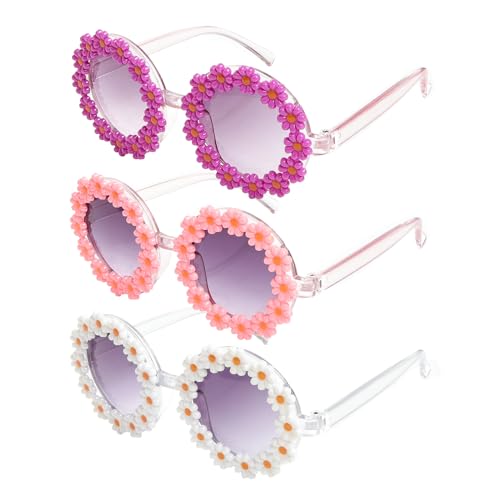 Girls Round Daisy Flower Sunglasses Flower Shaped Cute Glasses UV 400 Protection Outdoor Beach Eyewear Girl Boy Gifts
