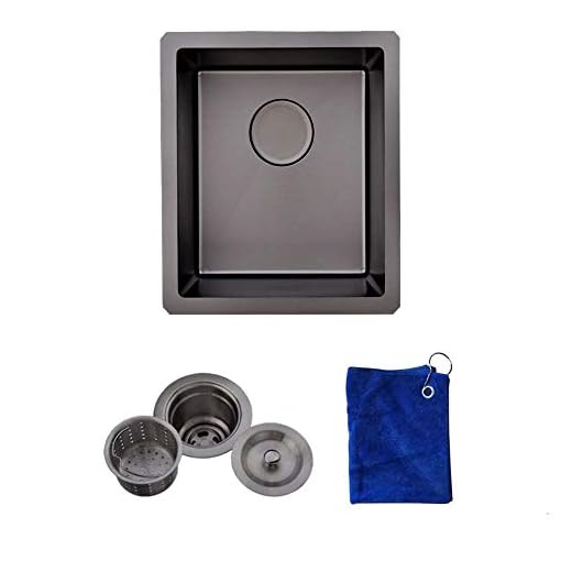 Hotis 15"17"10" Undermount Black Color Stainless Steel Kitchen Sink,Black Bar Sink with Strainer Square Small Prep