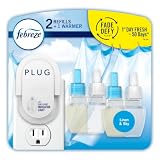Febreze Plug In Air Freshener, Odor-Fighting Scented Oil Starter Kit, Air Fresheners for Home and Bathroom and Kitchen, Long Lasting for Strong Odors, Linen & Sky Scent, Warmer + 2 Refill