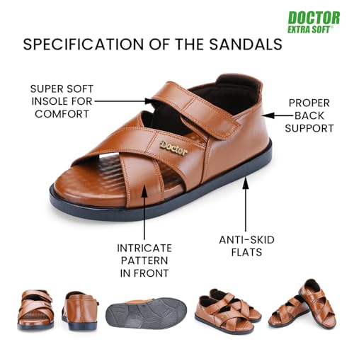 Image of DOCTOR EXTRA SOFT Orthopedic Diabetic Comfortable Dr Sole Footwear Daily Use Casual Wear Stylish Black Cushioned Adjustable Strap Sandals for Men's-Gents & Boy's L-12