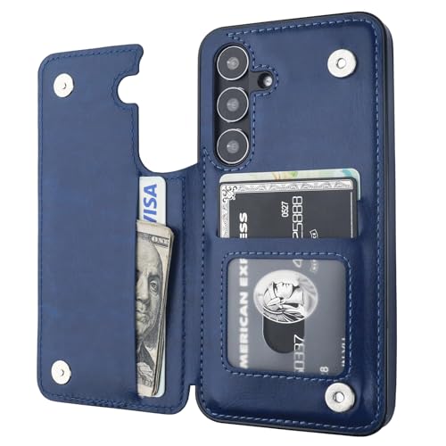 ONETOP for Samsung Galaxy S24 Wallet Case with Card Holder,Blue