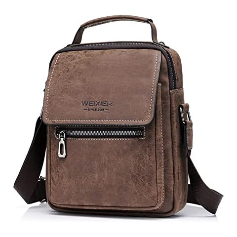 Mens Leather Messenger Casual Shoulder Bag, Crossbody Manbag PU Leather, Messenger Casual Handbags, Side Satchel Sling Travel Flight Bags, Working Shopping Business Travel Daily Use (Matte Brown) Cover