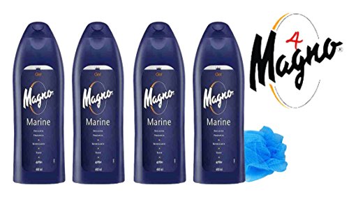 4 Bottles of Magno Marine Shower Gel 18.3oz./550ml + Esponja Free