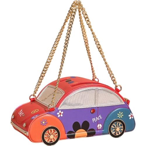 Glixoft Bolso Estilo Coche, Bolso con Cadena, Bolsos De Hombro De Color De Costura Vintage con Cadena, Bonito Bolso Cruzado En Forma De Coche para Mujeres Y Niñas