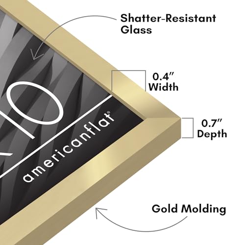 Americanflat 8x10 Picture Frame with Shatter-Resistant Glass - Streamline Collection - Thin Border Picture Frame for Tabletop and Wall Display - Hanging Hardware and Easel Stand Included - Gold