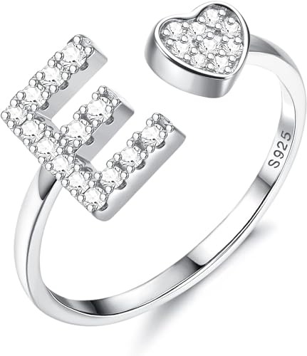 Diamday Plata de Ley S925 Ajustables Iniciales Anillos Mujeres Niñas Corazón Apilables Alfabeto Anillos Personalizado Capital Letra Anillo Inicial Joyería Regalos para Cumpleaños Navidad San Valentín