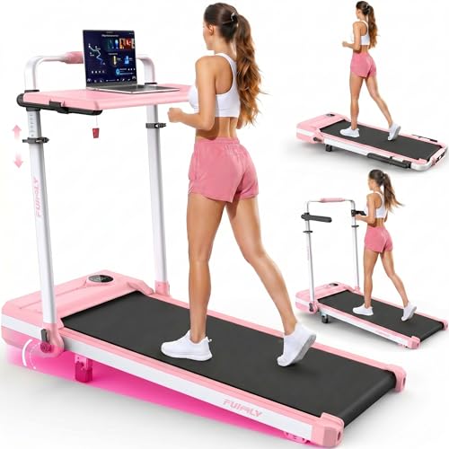 Walking Pad Laufband für Zuhause Klappbar - Walking Pad mit Steigung 9% 8 in 1 Schreibtisch Laufband mit verstellbarem Handlauf 3.5 PS Leise Treadmill für Home Office & Büro bis 150 kg Pink