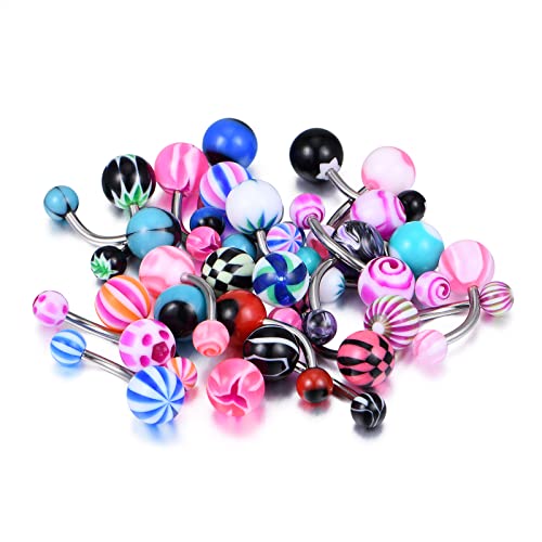D.Bella 25 Pieces Belly Button Ring Pack Mixed Colorful Belly Navel Rings 14G Surgical Steel Assorted Belly Navle Piercing Jewelry