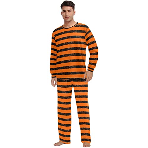 ALAZA Striped Halloween Pajama Set for Men Women,Long Sleeve Top & Bottom Sleepwear Set Soft Lounge Nightwear