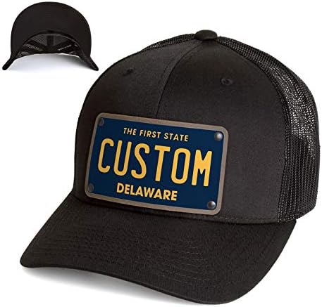 Custom License Plate Snapback Trucker Hat Printed on Leather Patch.
