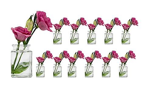 Casavetro - 6 x kleine mini vazen set hoekig-285 ml glas helder decoratie bloemenvaas bruiloft (6 x strikken-wit) - Afbeelding 6