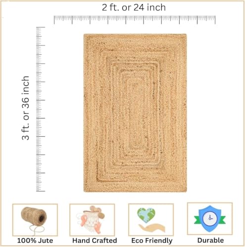 Tapete rectangular tejido a mano de yute natural 2'x3' miniatura 2
