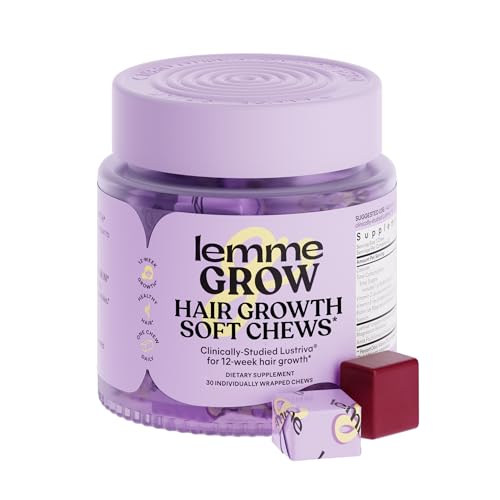 Lemme Grow Hair Growth Booster Soft Chews w/Vitamins for Women and Men with Clinically Studied Lustriva and Biotin, Promotes Thicker, Fuller, Stronger Hair, Mixed Berry, 30 Day Supply